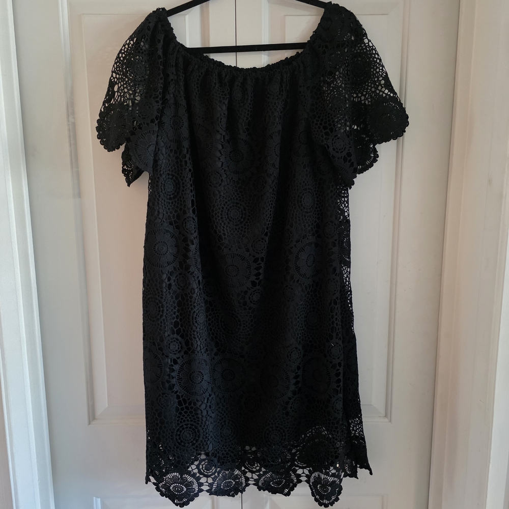 Black Crochet Off-Shoulder Mini Dress